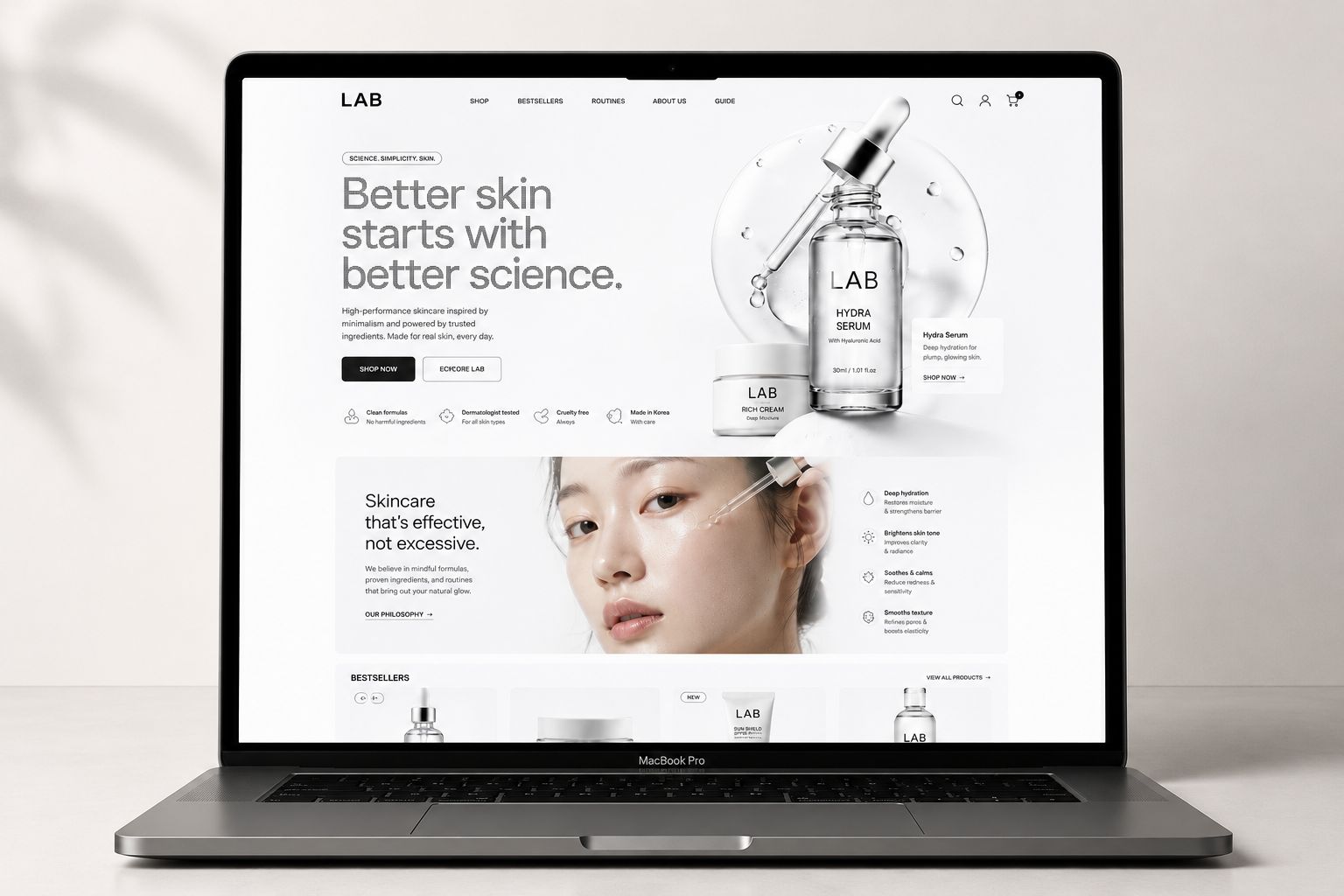 LAB skincare website mockup
