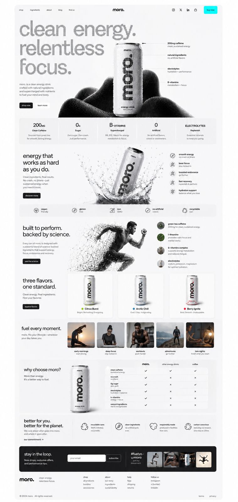 Moro clean energy drink landing page